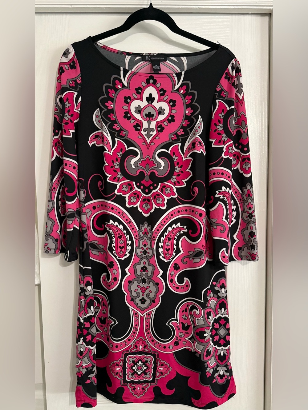 INC International Concepts Black & Hot Pink Paisley Shift Dress
